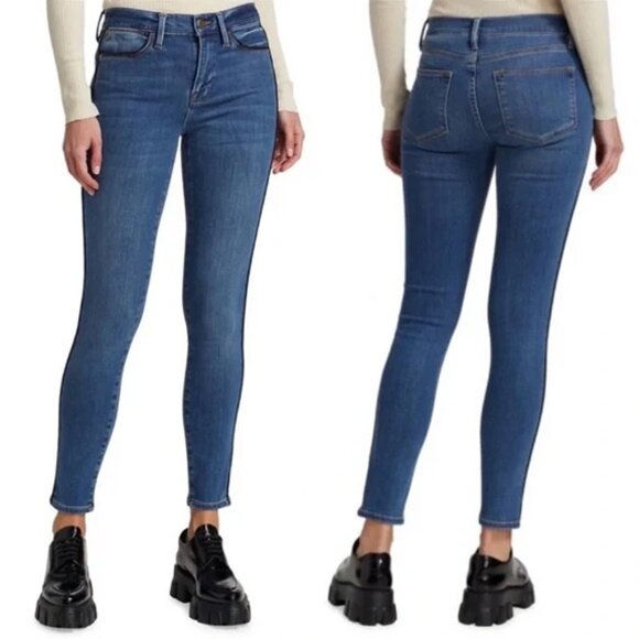 Frame Le High Skinny Jeans 31 Side Stripe Piping Stretchy Twinhill Blue $230 - Picture 3 of 16